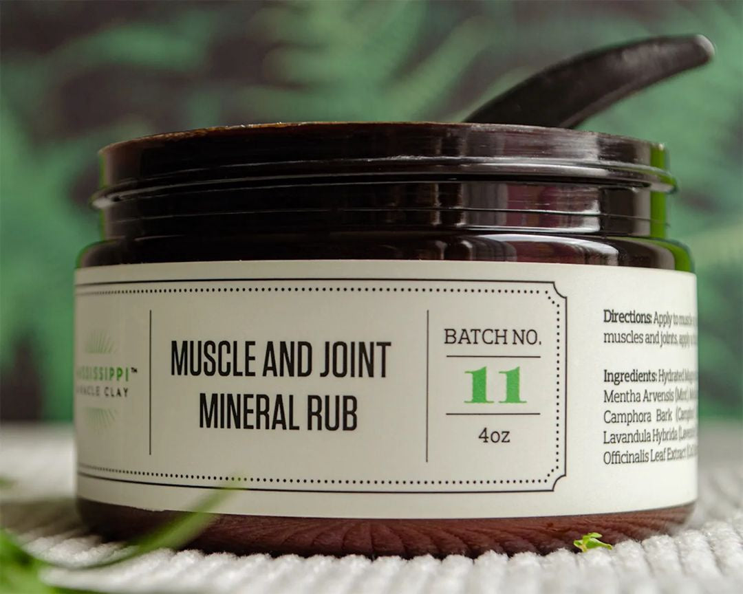 Muscle and Joint Mineral Rub jar with menthol and camphor for sore muscles and joints
