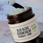 Blue Algae Serum Balm open jar showing the whipped blue-green texture