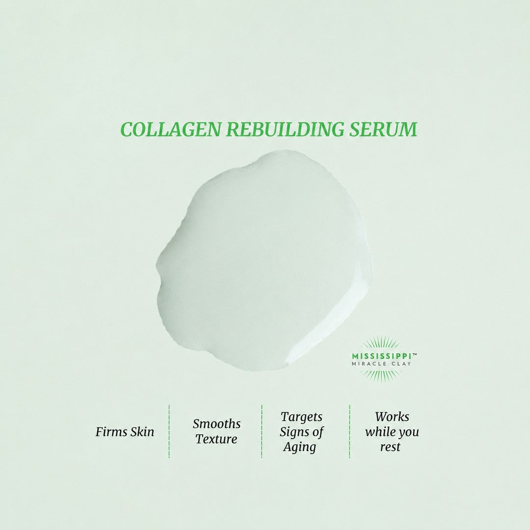 Collagen Rebuilding serum texture swatch; firms skin, smooths texture, targets signs of aging, works while you rest