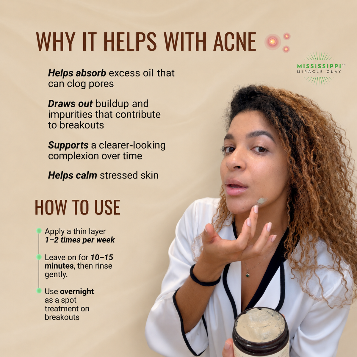 100% Pure Magnesium Bentonite Hydrated Clay for breakout-prone skin