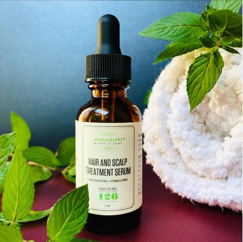 Hair and Scalp Treatment Serum with fresh mint and a towel, a clarifying scalp treatment