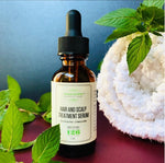 Hair and Scalp Treatment Serum with fresh mint and a towel, a clarifying scalp treatment