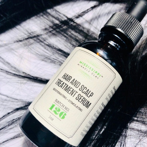 Hair and Scalp Treatment Serum against flowing dark hair, a scalp serum with eighteen plant oils