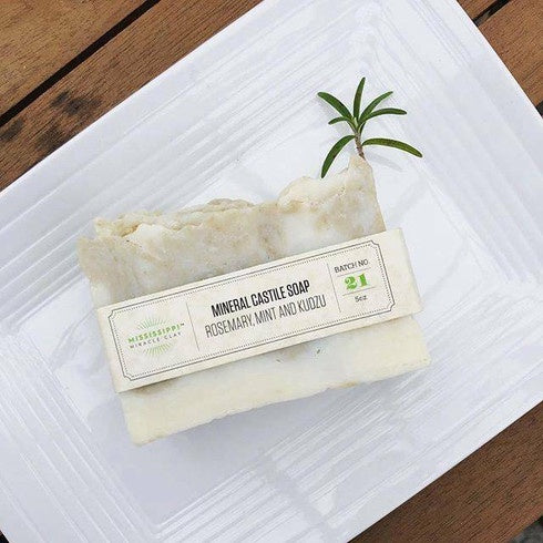 Rosemary Mint Castile Soap bar with fresh rosemary