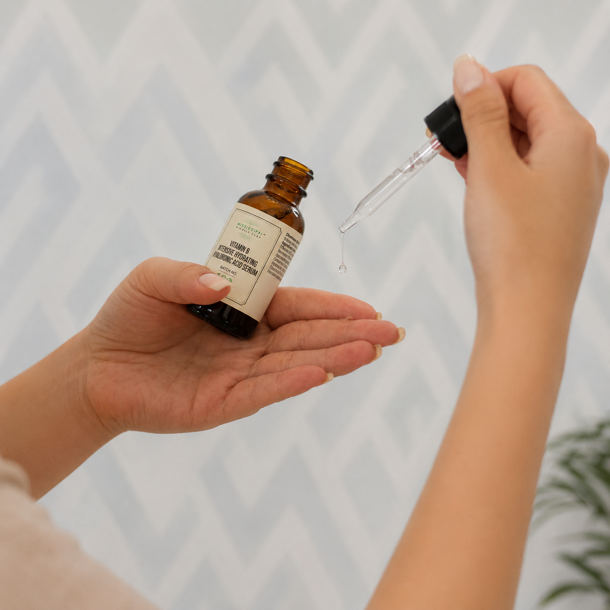Vitamin B Serum drop on hand